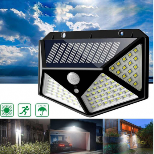 Set 10 x lampa cu incarcare solara 100 led, 10W, senzor de miscare si 3 moduri de iluminare, rezistenta la apa