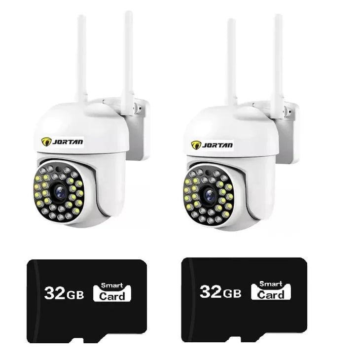 Set 2x Camere de Supraveghere Video, 32 Leduri, Rotative, Infrarosu, Rezistanta la apa + 2 carduri 32GB