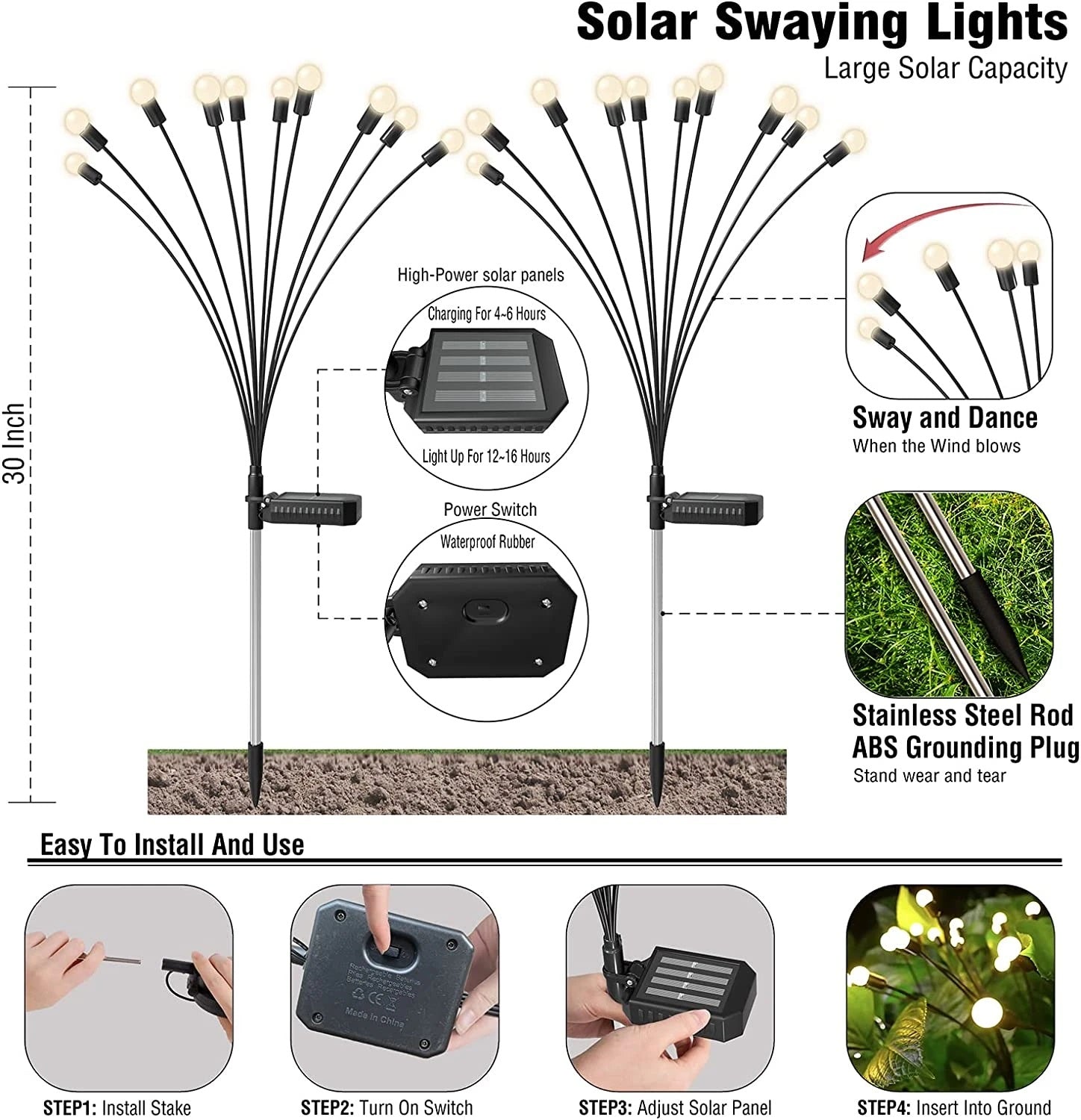 Oferta 1+1 lampa solara pentru gradina cu bulbi - alb cald