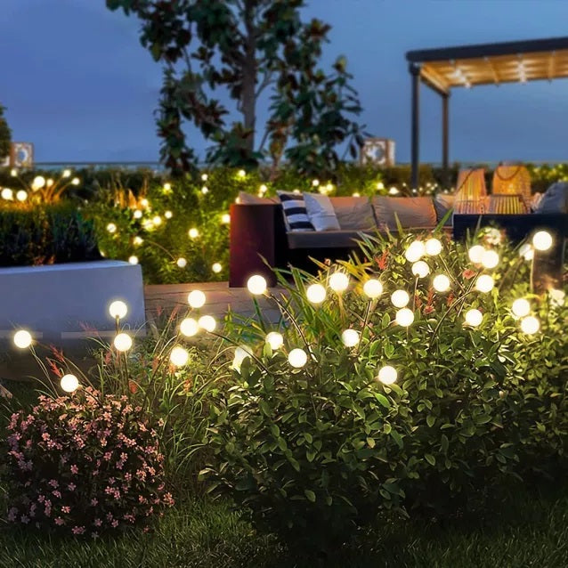 Oferta 1+1 lampa solara pentru gradina cu bulbi - alb cald