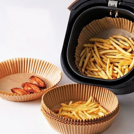 Air Fryer - Friteuza fara Ulei 6 Litri, Display Digital, 2400 W, Functie de Coacere + Set 50 hartii de Copt pentru Friteuza 16 cm