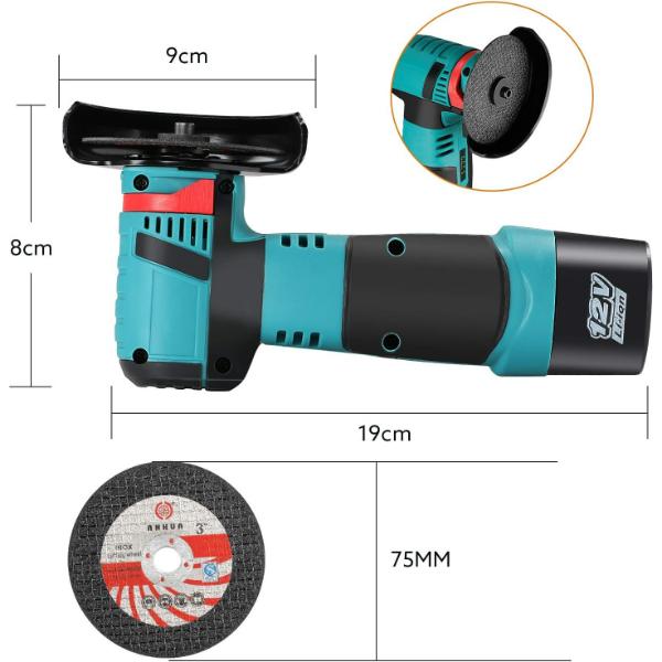 Mini Polizor / Flex Electric cu Doi Acumulatori Li-ion, Portabil, 12V + 2 Discuri Cadou