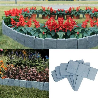 Set 10 x Bordura din Plastic cu Aspect de Piatra, Pentru Gradina