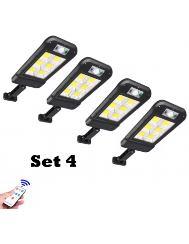 Lichidare de Stoc! Set 4 x proiector solar 6 celule,120 LED-uri COB ,cu senzor de miscare, sistem prindere inclus