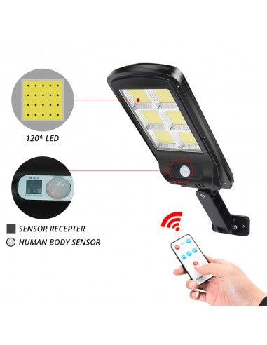 Lichidare de Stoc! Set 4 x proiector solar 6 celule,120 LED-uri COB ,cu senzor de miscare, sistem prindere inclus