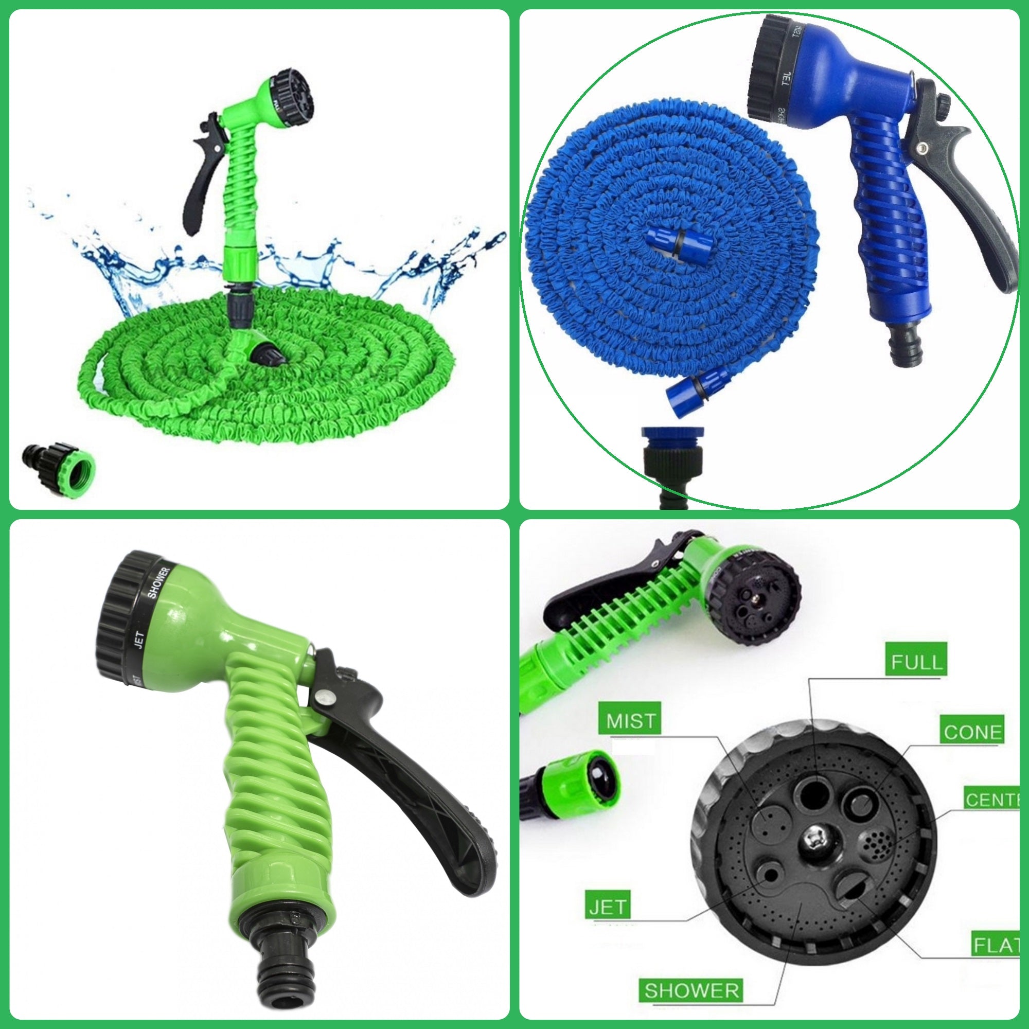 Furtun extensibil de gradina de 45 metri + Accesoriu pentru stropit cu 3 moduri de stropire,  + Perdea magnetica usa antiinsecte