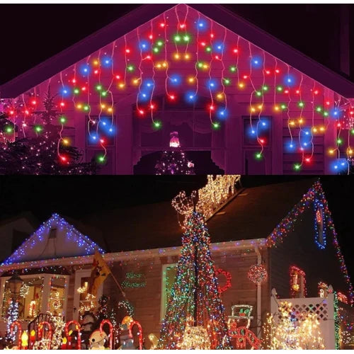 Instalatie pentru Craciun - franjuri, cu LED-uri tip turturi, 12 metri - multicolor