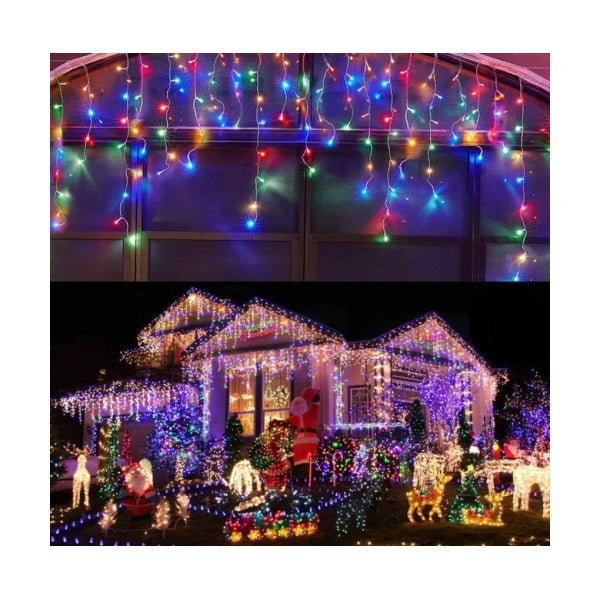 Instalatie pentru Craciun - franjuri, cu LED-uri tip turturi, 12 metri - multicolor