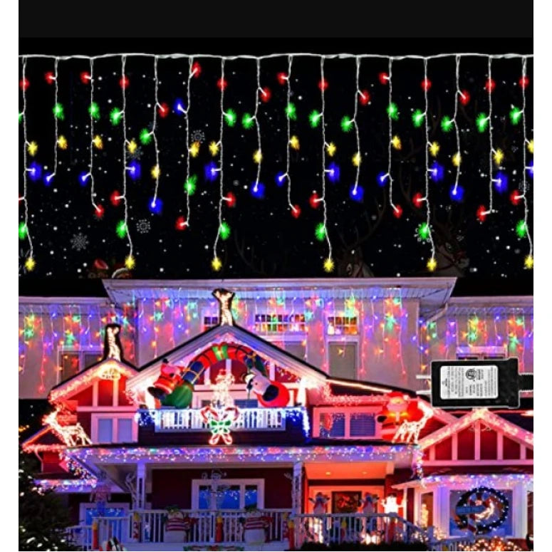 Lichidare de Stoc! Oferta 1+1 Instalatie pentru Craciun - Franjuri, cu LED-uri Tip Turturi, 12 metri - Multicolor