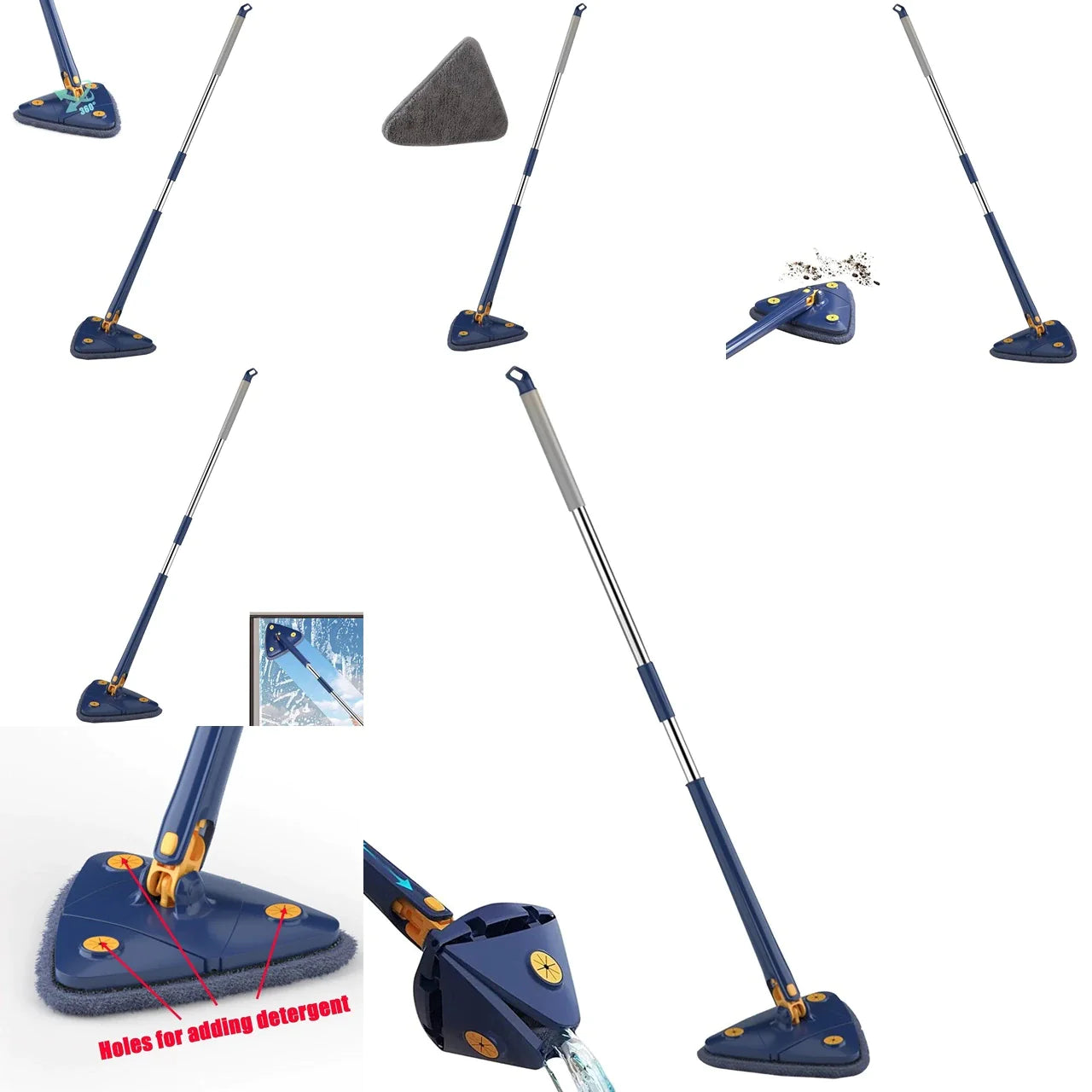 Mop inovativ CleanMaster, de mana, reglabil, rotire 360, triunghi, albastru