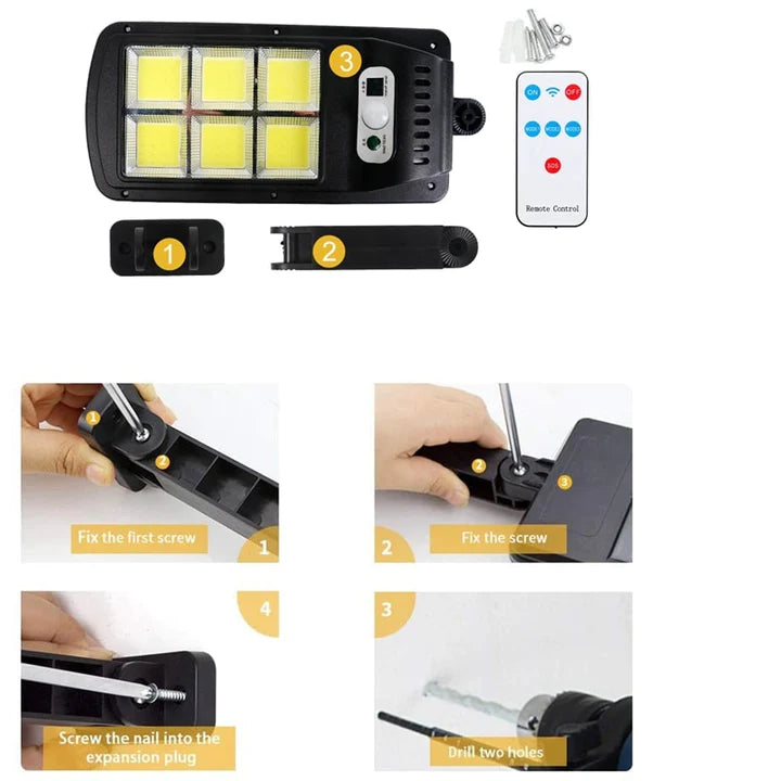 Lichidare de Stoc! Set 5 x Proiector Solar 6 Celule,120 LED-uri COB ,cu Senzor de Miscare, Sistem Prindere Inclus