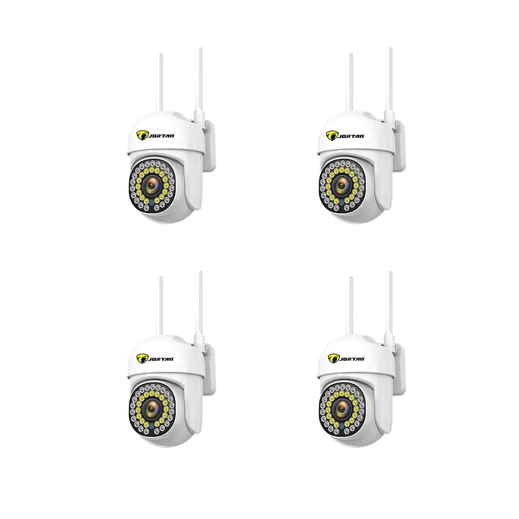 Set 4 x Camere de Supraveghere  Video Jortan JT-8161, 32  Leduri, Rotative,  Senzor de Miscare si Infrarosu Rezistanta la apa + 4 Carduri 32GB