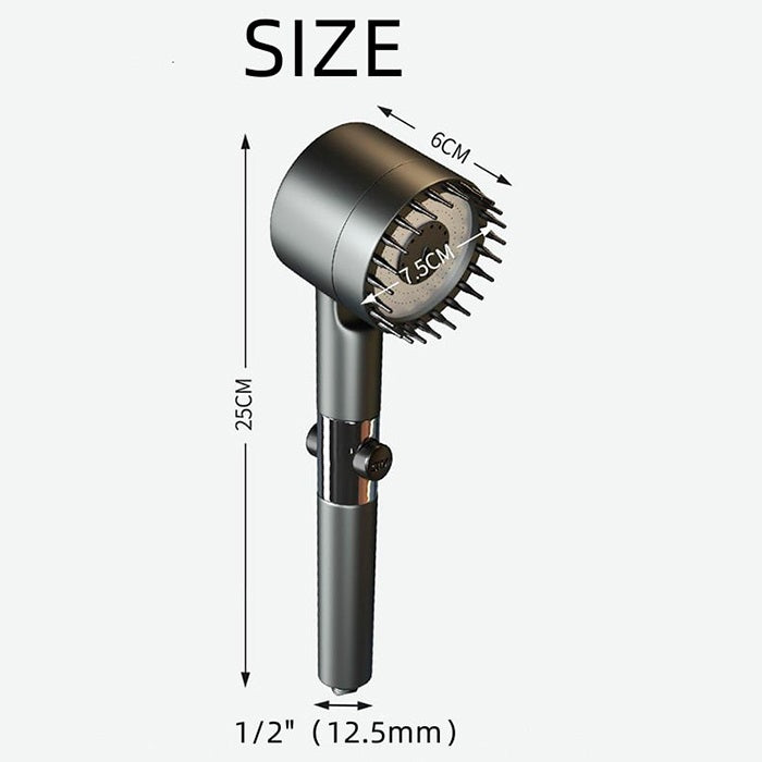 Para de dus cu filtru incorporat, presiune reglabila, 4 moduri de utilizare, pini din silicon pentru masaj de relaxare