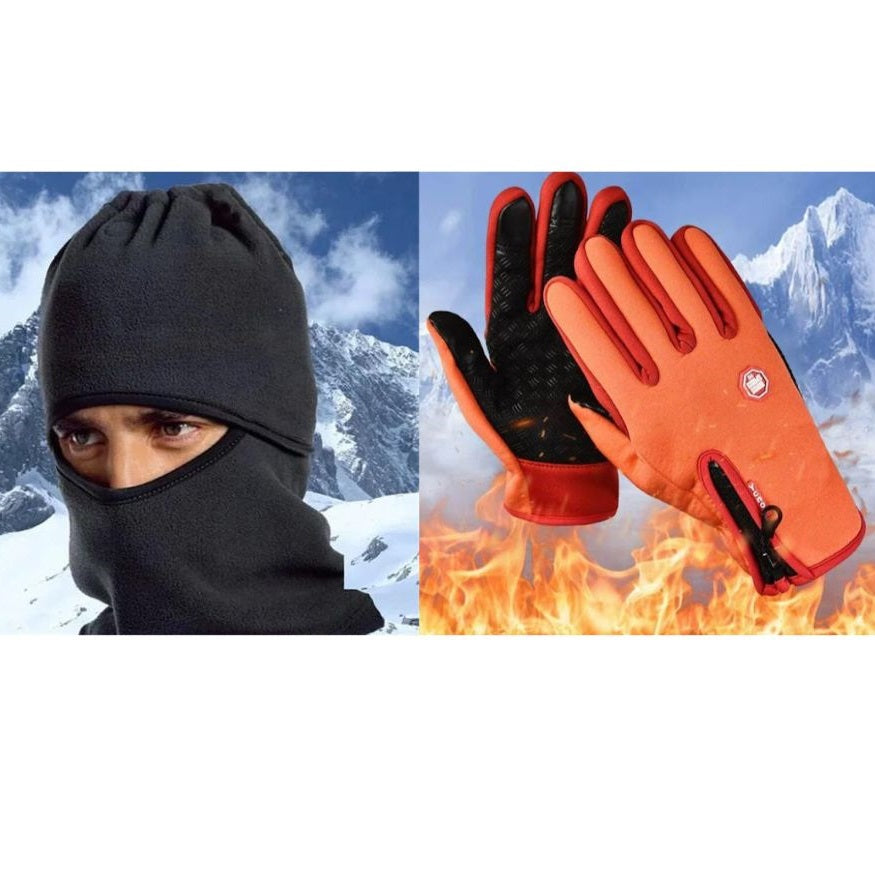 Set Cagula Cu Protectie Pentru Gat – Material Polar + Manusi Termoizolante - Orange