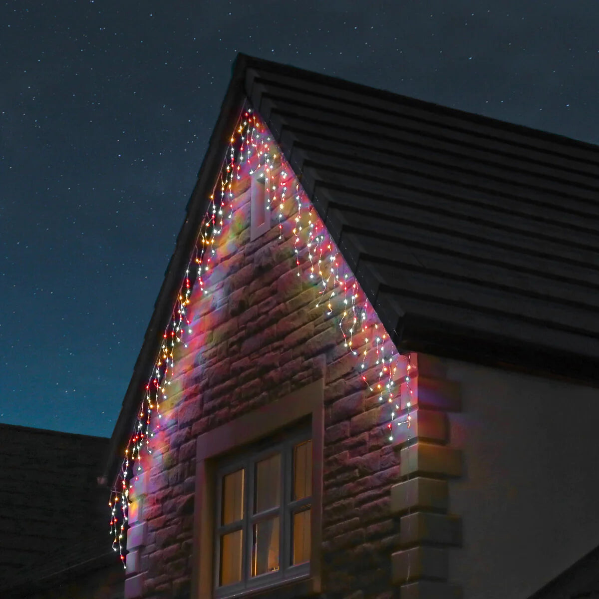Instalatie pentru Craciun - franjuri, cu LED-uri tip turturi, 12 metri - multicolor
