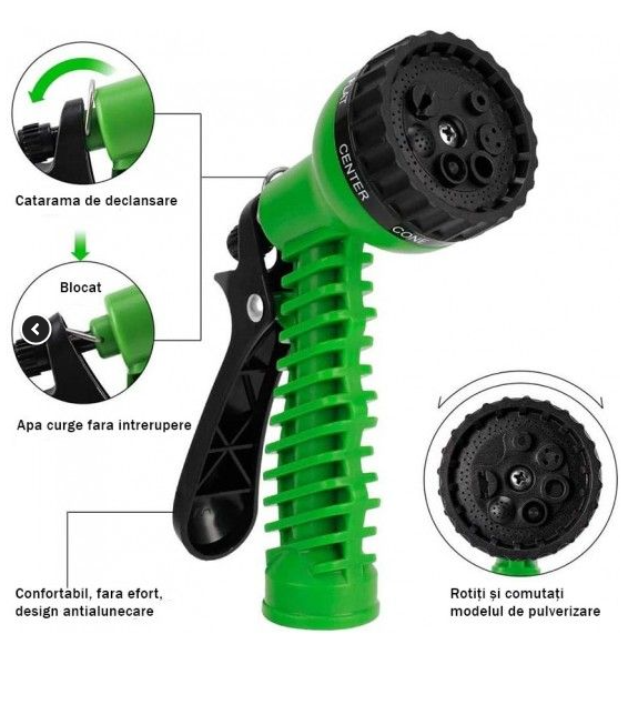 Furtun extensibil de gradina de 22.5 metri, +  Accesoriu pentru stropit cu 3 moduri de stropire,  + Perdea magnetica usa antiinsecte