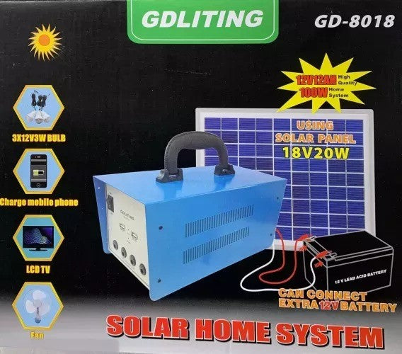 Kit cu Panou Solar, 100 W, 220V, Alimentare TV, 3 Becuri, 12 Volti
