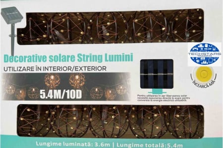 Ghirlanda cu Incarcare Solara, Lumina Calda, 10 Becuri, Crem