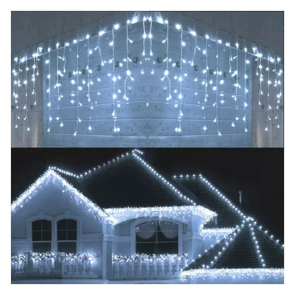 Instalatie pentru Craciun - franjuri, cu LED-uri tip turturi, 12 metri - alb rece