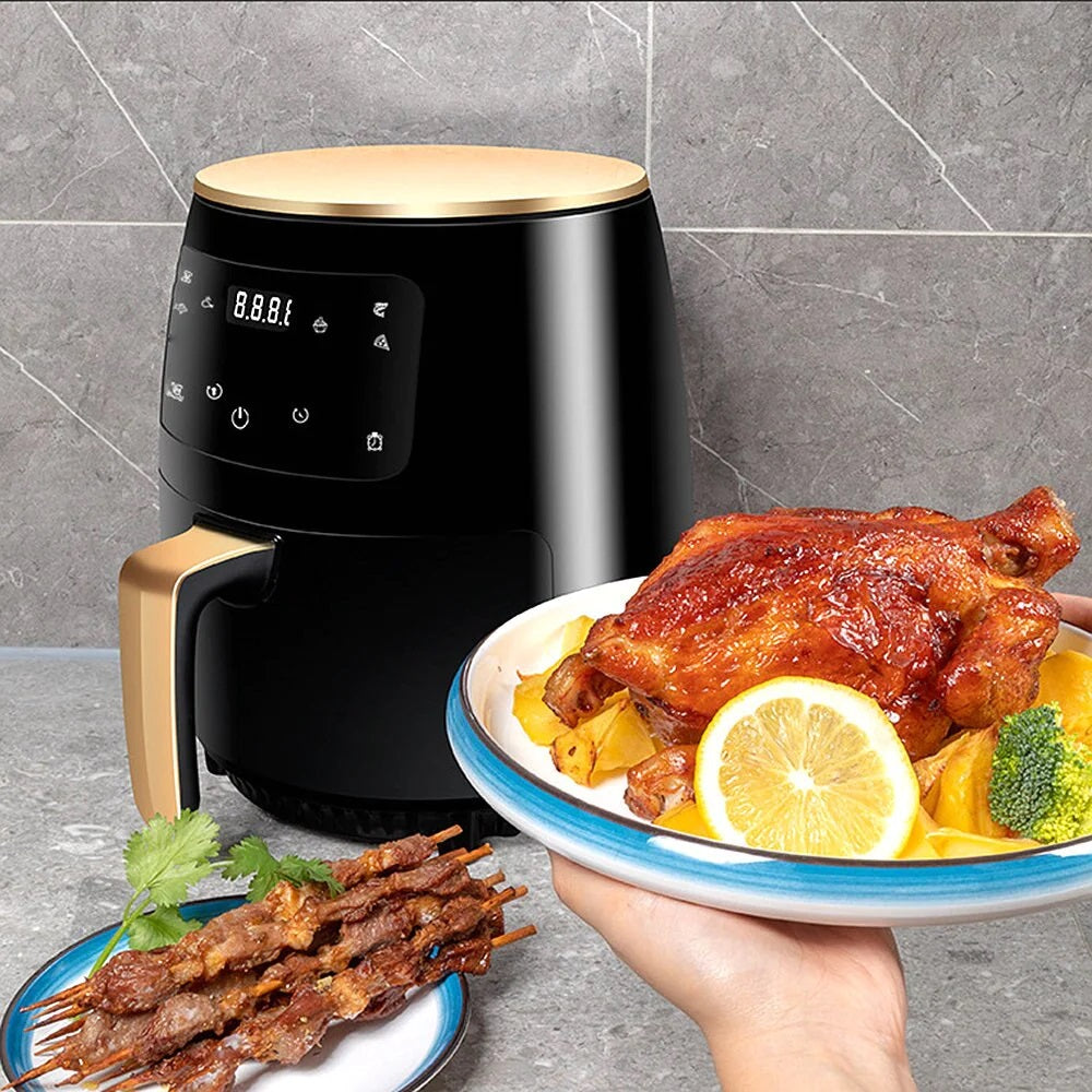 Air Fryer - Friteuza fara Ulei 6 Litri, Display Digital, 2400 W, Functie de Coacere + Set 50 hartii de Copt pentru Friteuza 16 cm