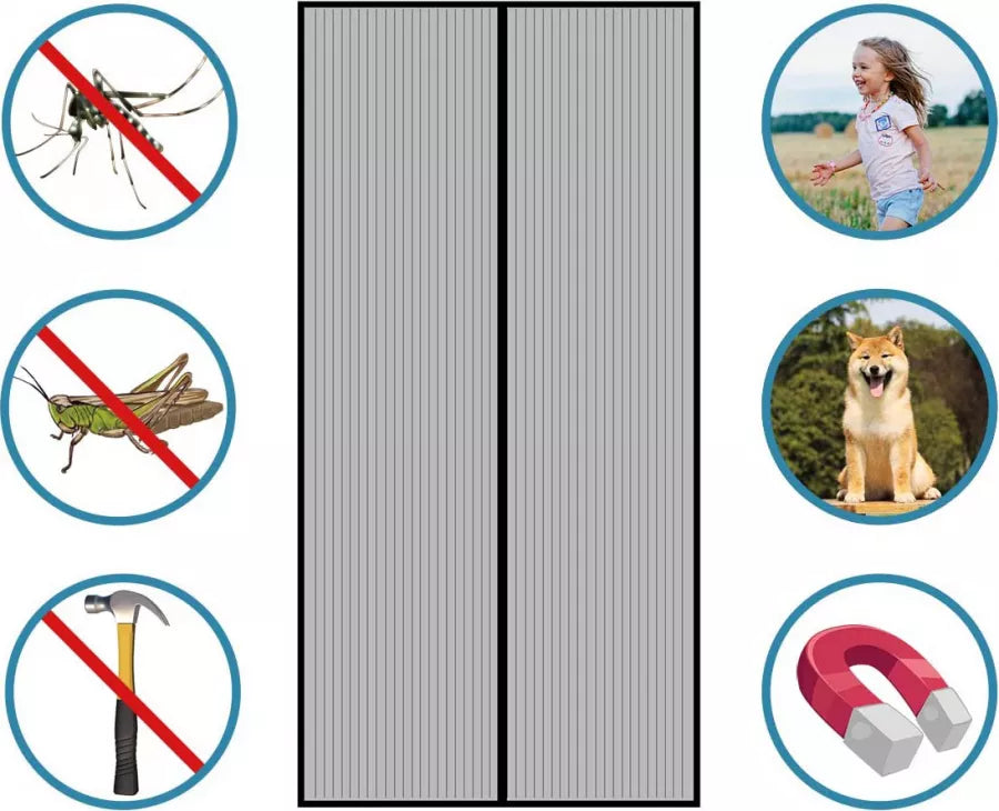 Furtun extensibil de gradina de 45 metri + Accesoriu pentru stropit cu 3 moduri de stropire,  + Perdea magnetica usa antiinsecte