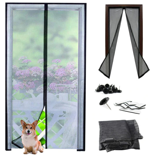 Furtun extensibil de gradina de 45 metri + Accesoriu pentru stropit cu 3 moduri de stropire,  + Perdea magnetica usa antiinsecte