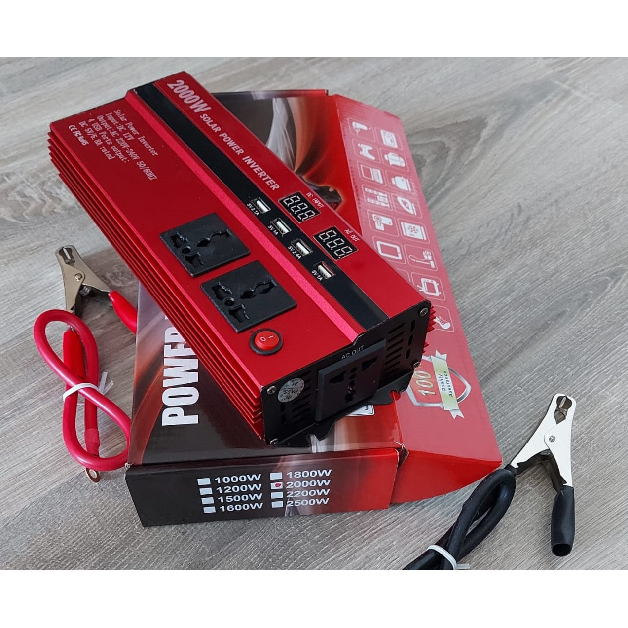 Invertor Auto Solar , Display Dublu cu 4 Mufe USB, 2 Iesiri ,2000 W