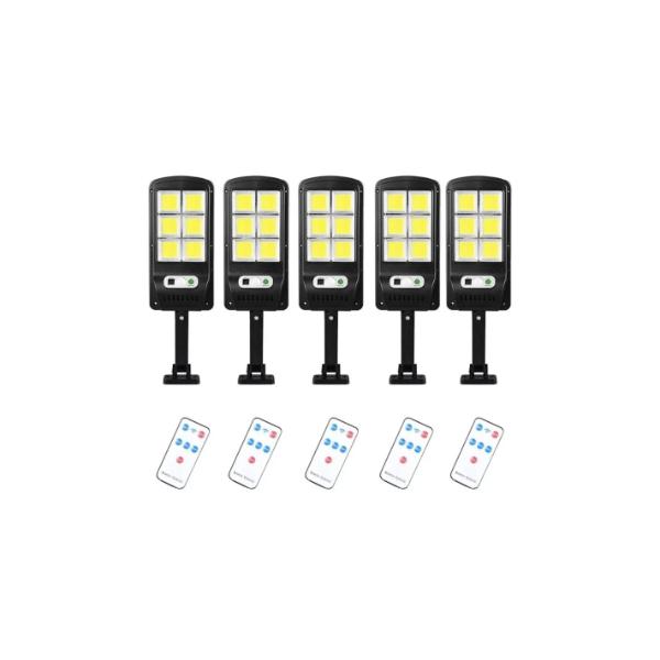 Lichidare de Stoc! Set 5 x Proiector Solar 6 Celule,120 LED-uri COB ,cu Senzor de Miscare, Sistem Prindere Inclus