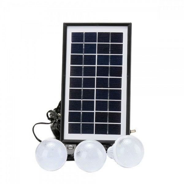 Kit cu panou solar pentru camping, locuinta, gradina, drumetii, cu lanterna, 3 becuri, USB, GDLite GD-8017, acumulator 6V 4Ah inclus