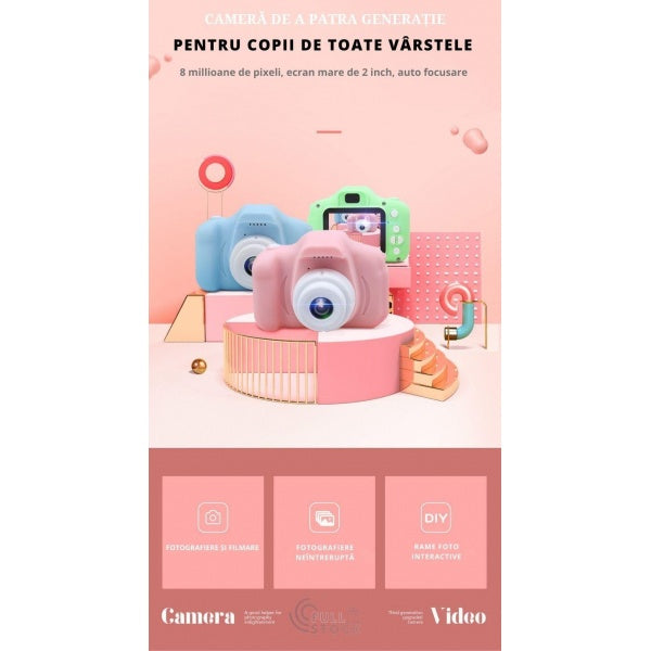 Camera Foto-Video Digitala pentru Copii, Camera 3 MP, Ecran 2 Inch
