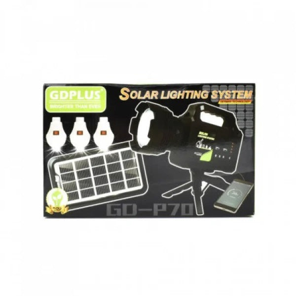 Kit Panou Solar cu 3 Becuri, Lanterna, GD-P70