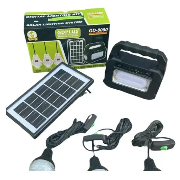 Kit Panou Solar cu 3 Becuri, Lanterna, GD-8080