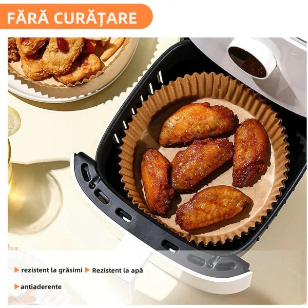 Tigaie Air Fry din ceramica + Set 50 hartii de copt 16 cm