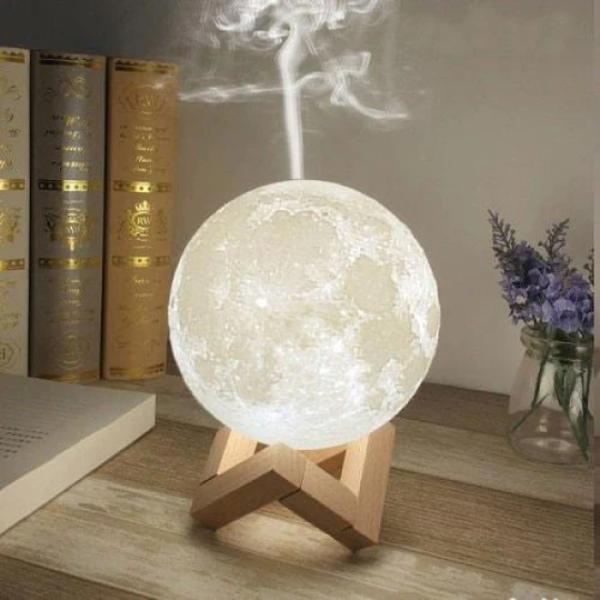 Lampa de Veghe cu Umidificator, Luna Moon 3D + Cadou 12 Uleiuri Esentiale