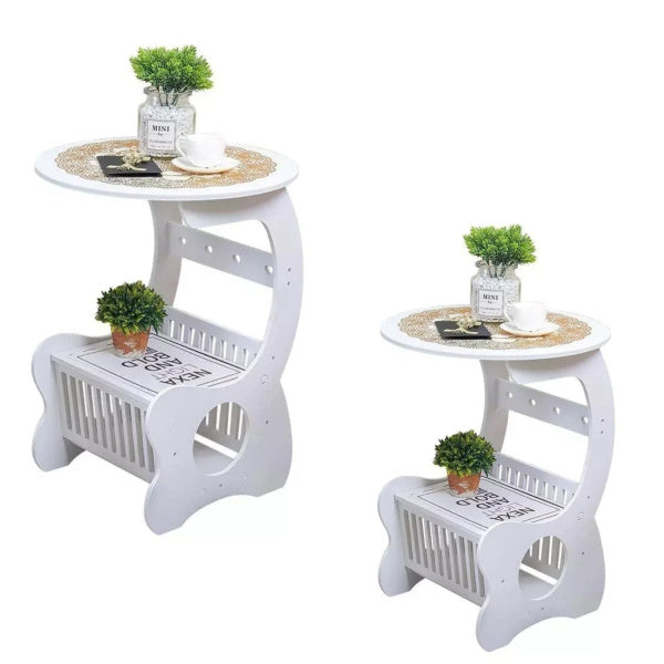 Set 2 x Masuta de cafea, noptiera alba, 24 x 45 cm