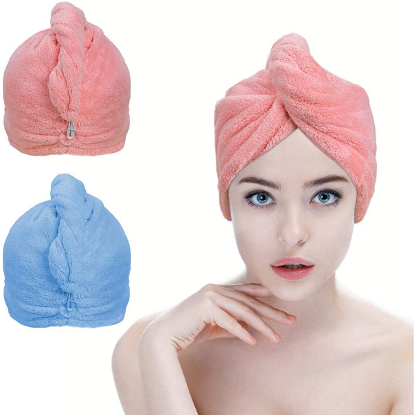 Prosop tip turban pentru uscarea parului, material dublu cu nasture pentru fixare